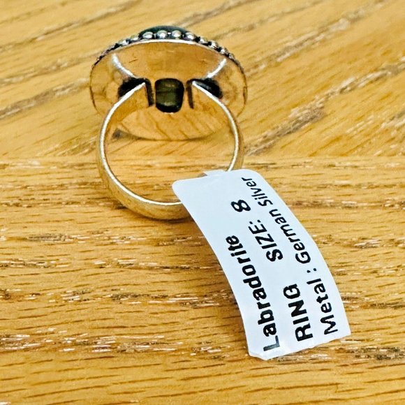 Real Labradorite Natural Gemstone Ring 1 Inch Ornate Setting Ring Size 8 - Picture 3 of 8